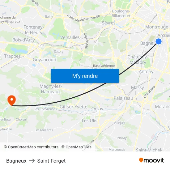 Bagneux to Saint-Forget map