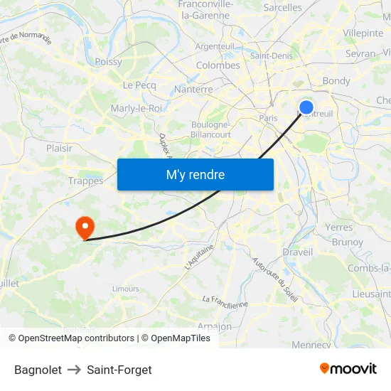 Bagnolet to Saint-Forget map