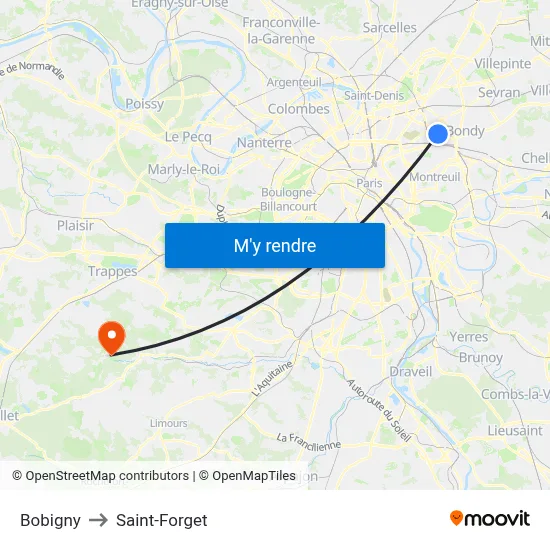 Bobigny to Saint-Forget map