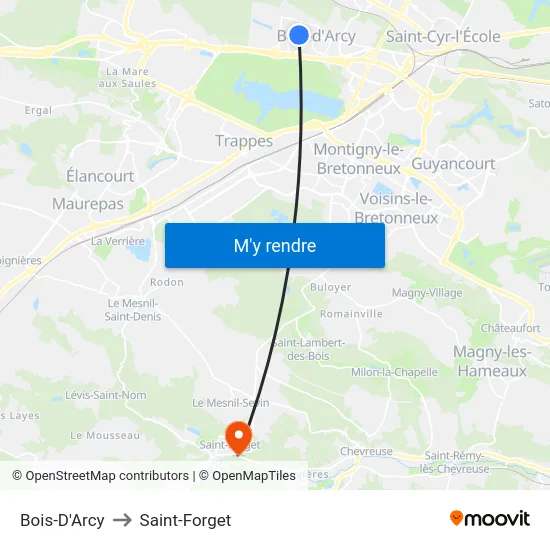 Bois-D'Arcy to Saint-Forget map