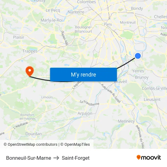 Bonneuil-Sur-Marne to Saint-Forget map