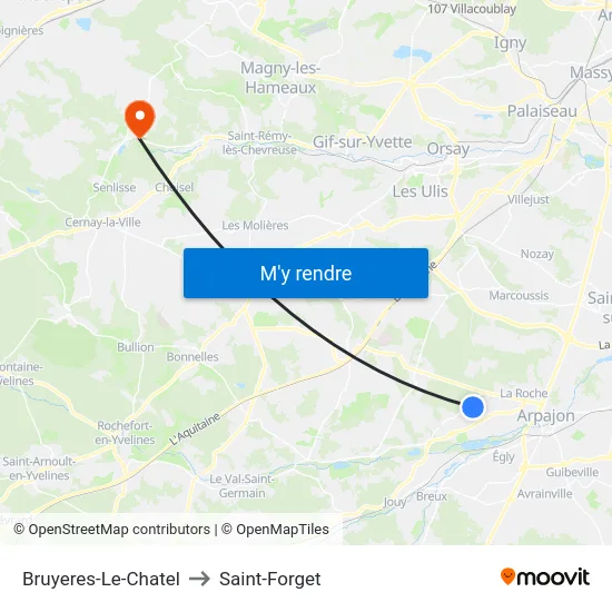 Bruyeres-Le-Chatel to Saint-Forget map