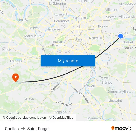 Chelles to Saint-Forget map