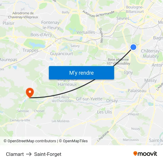 Clamart to Saint-Forget map