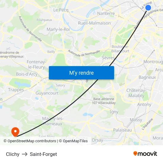 Clichy to Saint-Forget map