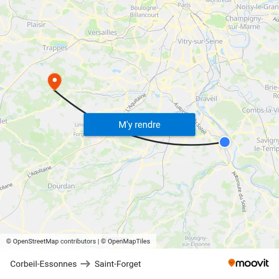Corbeil-Essonnes to Saint-Forget map