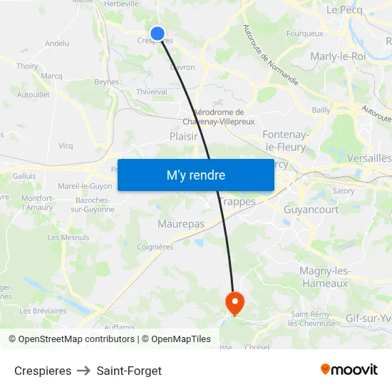Crespieres to Saint-Forget map