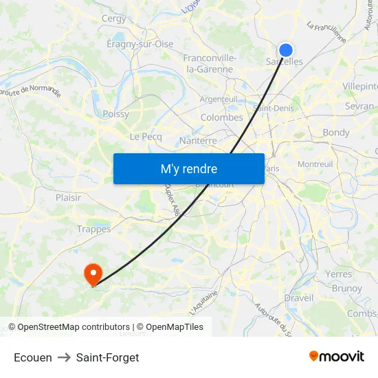 Ecouen to Saint-Forget map