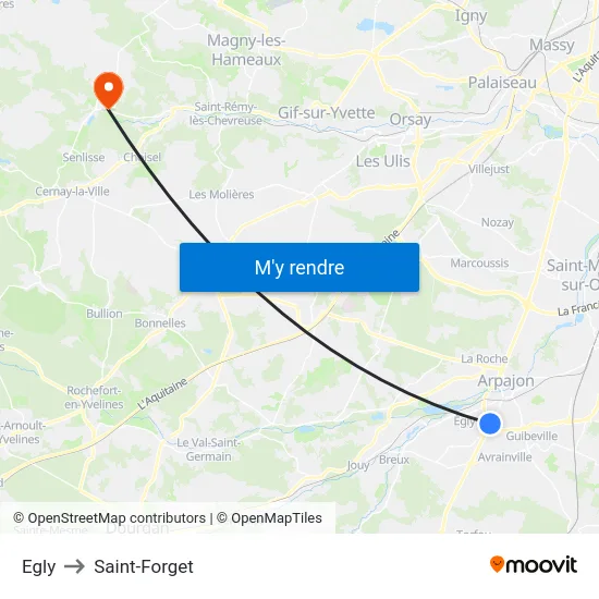 Egly to Saint-Forget map