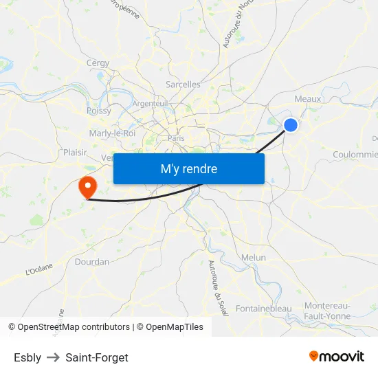 Esbly to Saint-Forget map