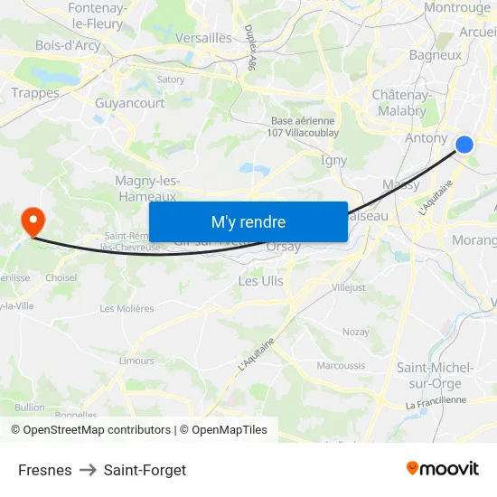 Fresnes to Saint-Forget map