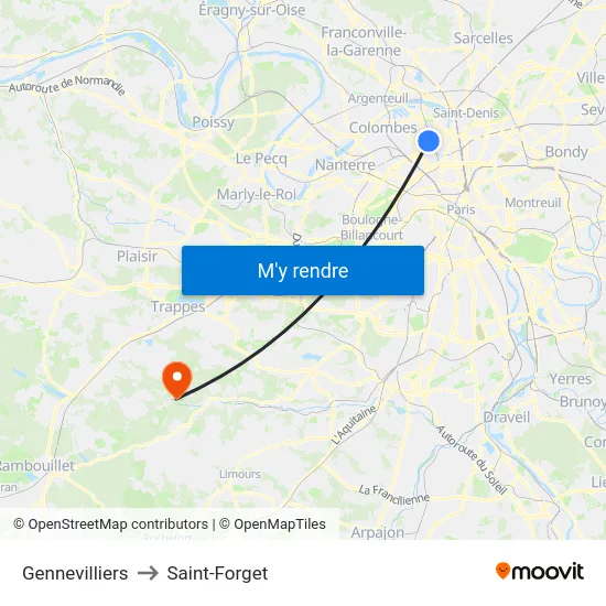 Gennevilliers to Saint-Forget map