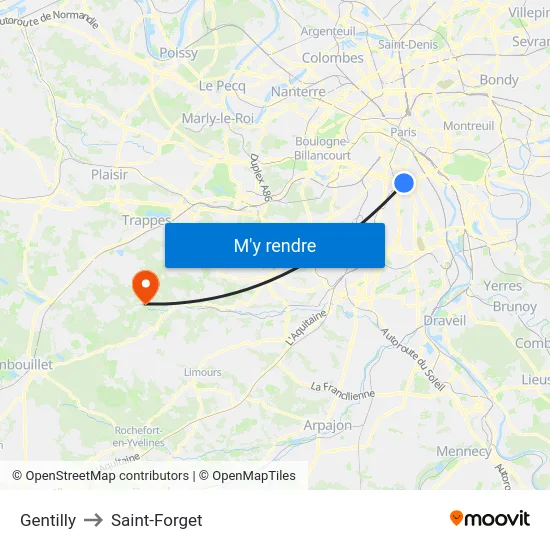 Gentilly to Saint-Forget map