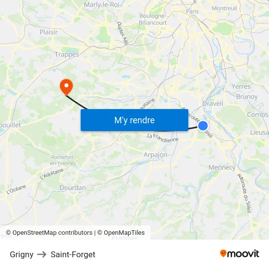 Grigny to Saint-Forget map
