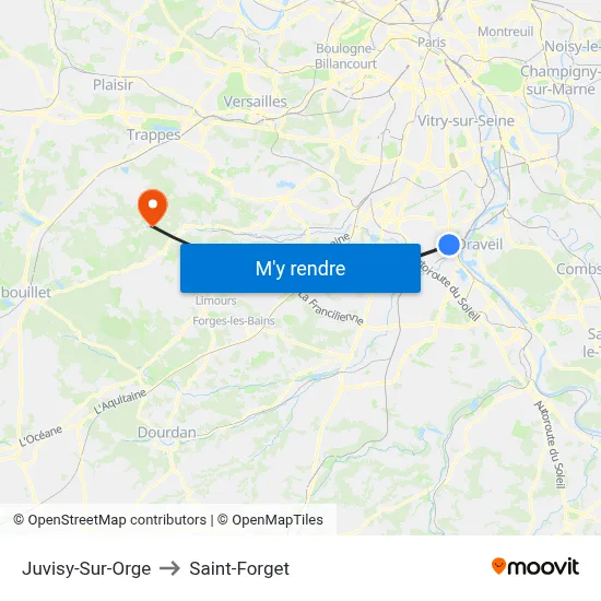 Juvisy-Sur-Orge to Saint-Forget map