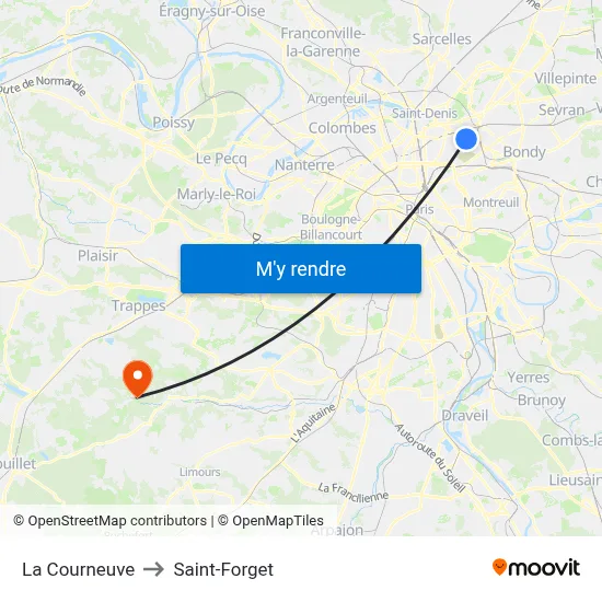 La Courneuve to Saint-Forget map