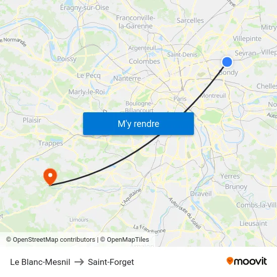 Le Blanc-Mesnil to Saint-Forget map