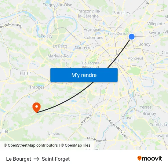 Le Bourget to Saint-Forget map