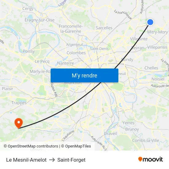 Le Mesnil-Amelot to Saint-Forget map