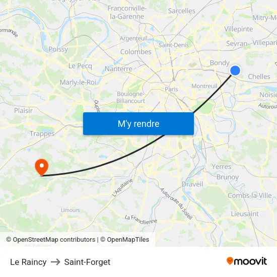 Le Raincy to Saint-Forget map