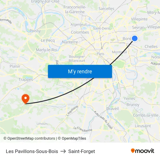 Les Pavillons-Sous-Bois to Saint-Forget map