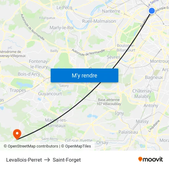 Levallois-Perret to Saint-Forget map