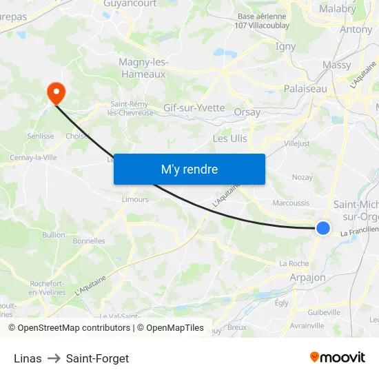 Linas to Saint-Forget map