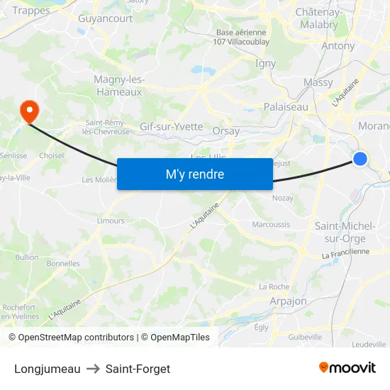 Longjumeau to Saint-Forget map