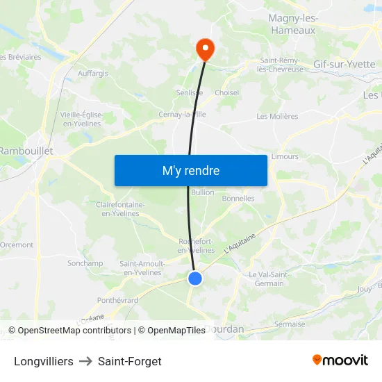Longvilliers to Saint-Forget map