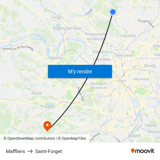 Maffliers to Saint-Forget map