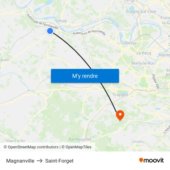 Magnanville to Saint-Forget map