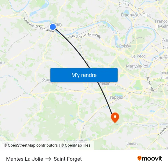 Mantes-La-Jolie to Saint-Forget map