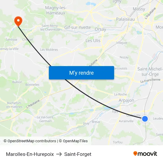 Marolles-En-Hurepoix to Saint-Forget map