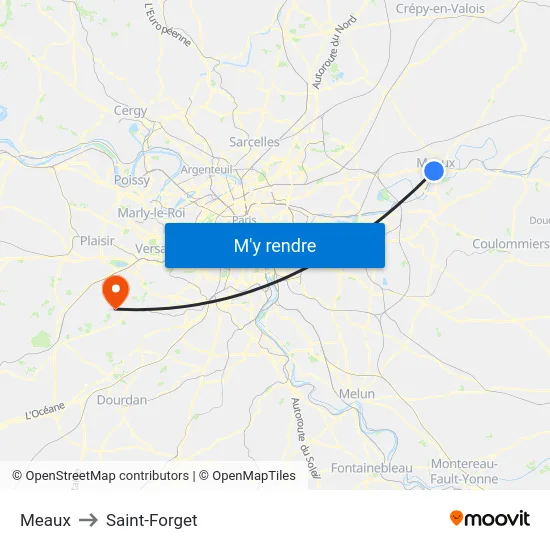 Meaux to Saint-Forget map