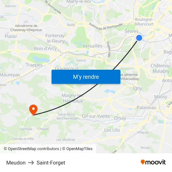 Meudon to Saint-Forget map