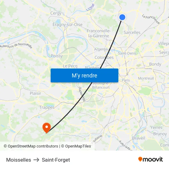 Moisselles to Saint-Forget map