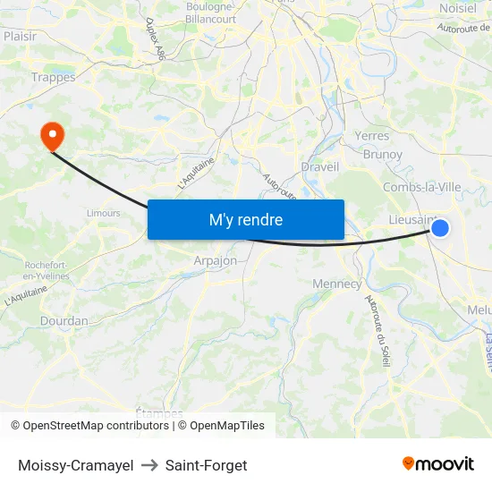 Moissy-Cramayel to Saint-Forget map