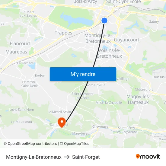 Montigny-Le-Bretonneux to Saint-Forget map