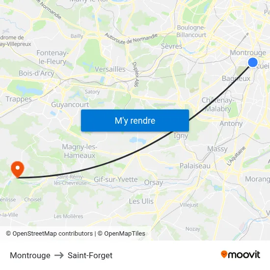 Montrouge to Saint-Forget map