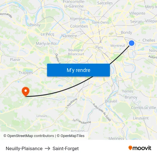 Neuilly-Plaisance to Saint-Forget map