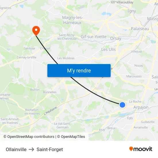 Ollainville to Saint-Forget map