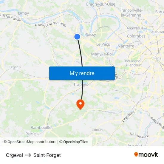 Orgeval to Saint-Forget map