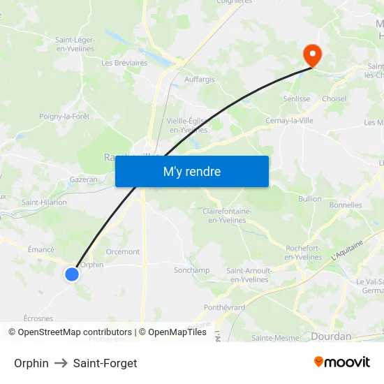 Orphin to Saint-Forget map