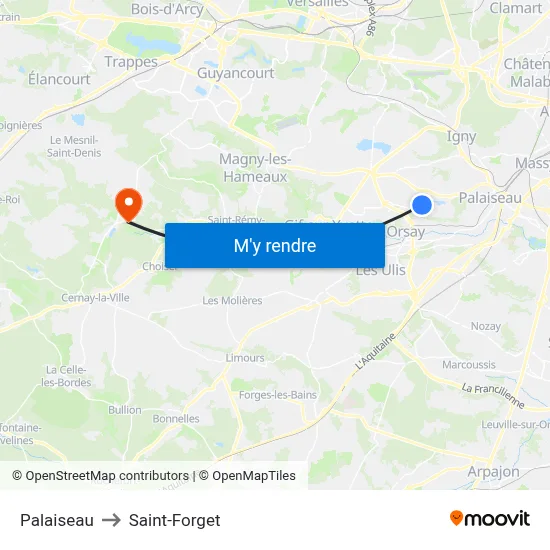 Palaiseau to Saint-Forget map
