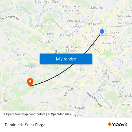 Pantin to Saint-Forget map