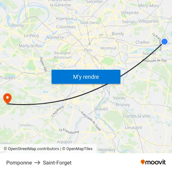 Pomponne to Saint-Forget map