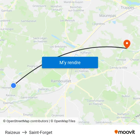 Raizeux to Saint-Forget map