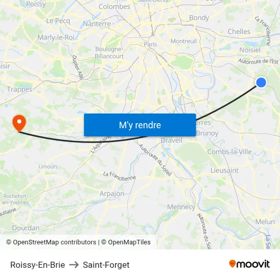 Roissy-En-Brie to Saint-Forget map