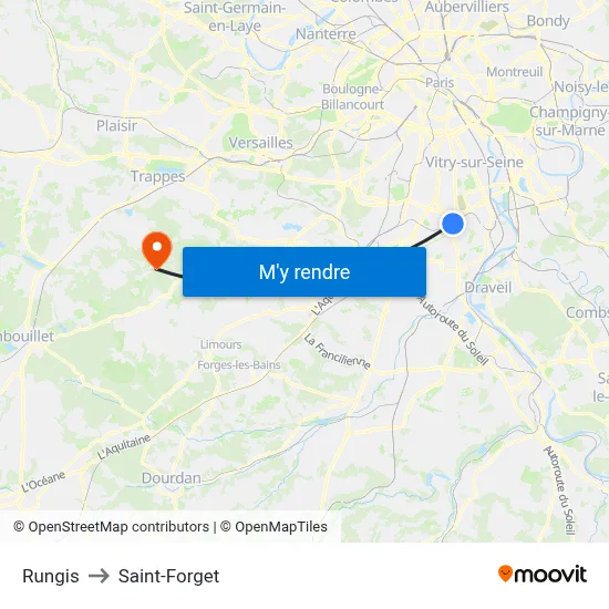 Rungis to Saint-Forget map