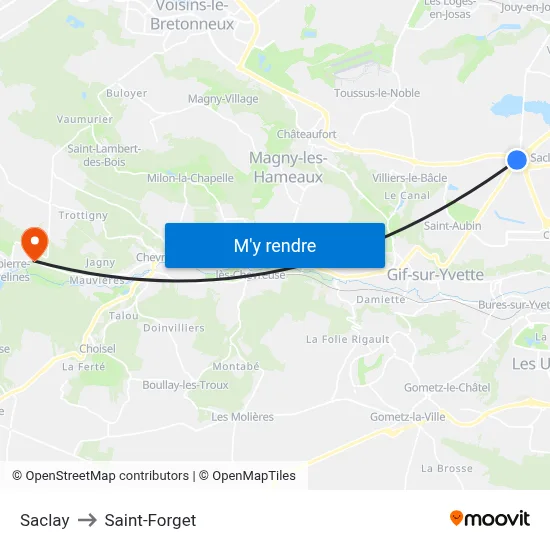 Saclay to Saint-Forget map